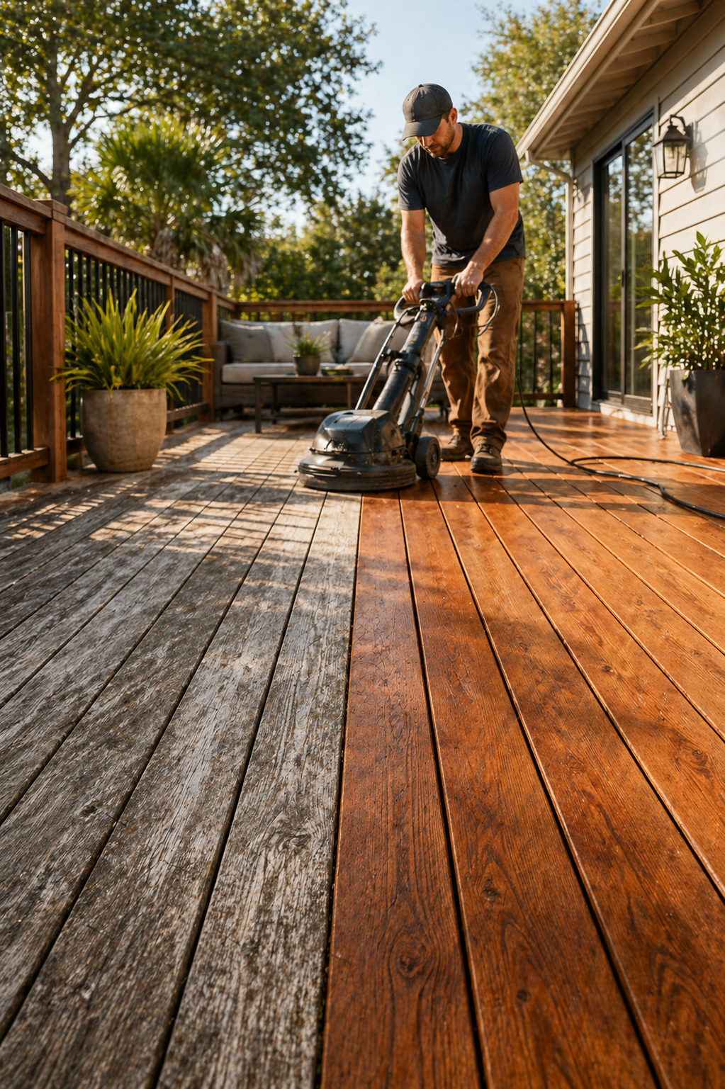 Outdoor Decking Cleaning, Sanding & Oiling in Action